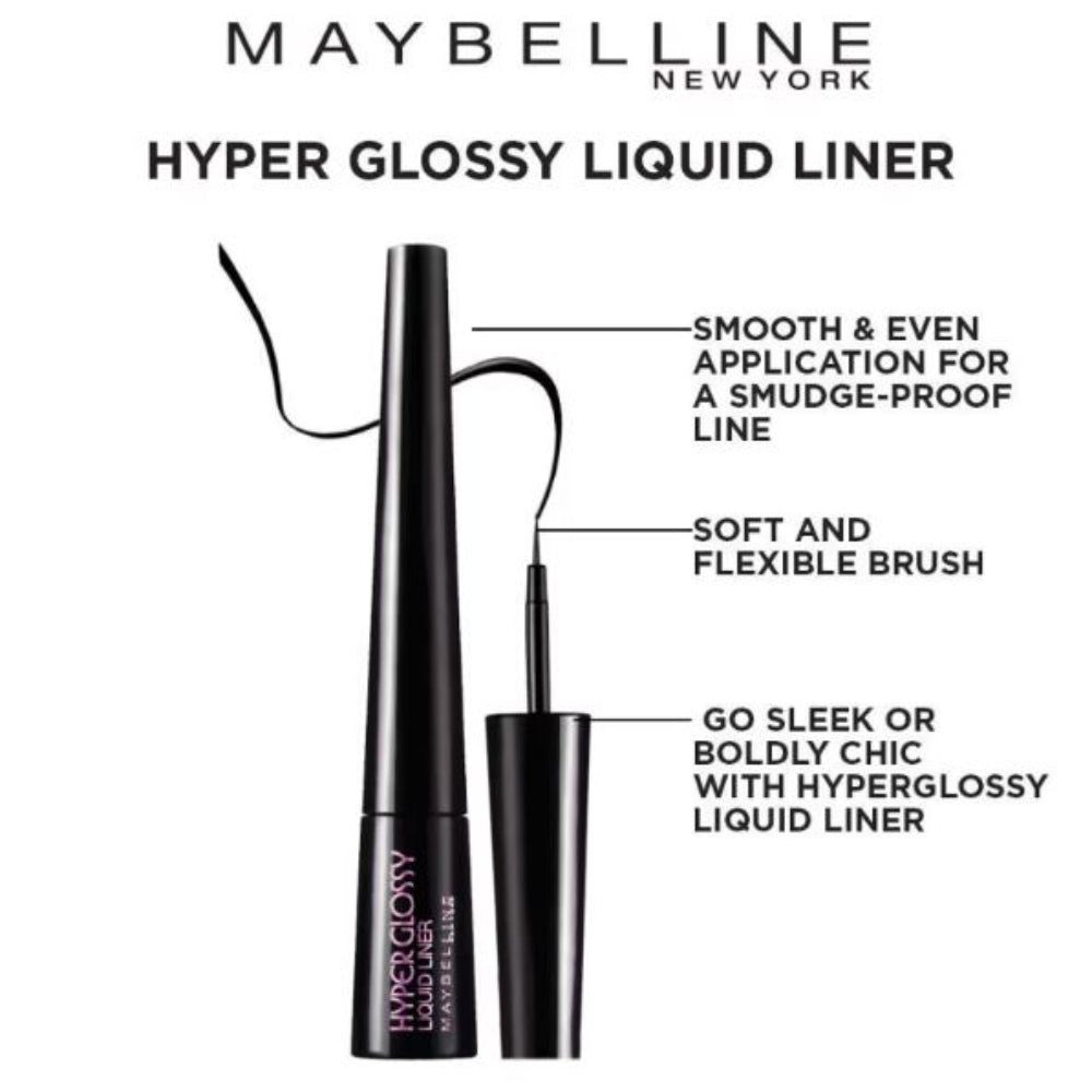 Maybelline New York Hyper Glossy Liquid Liner, Intense Black Smudge Proof & Waterproof (3g)