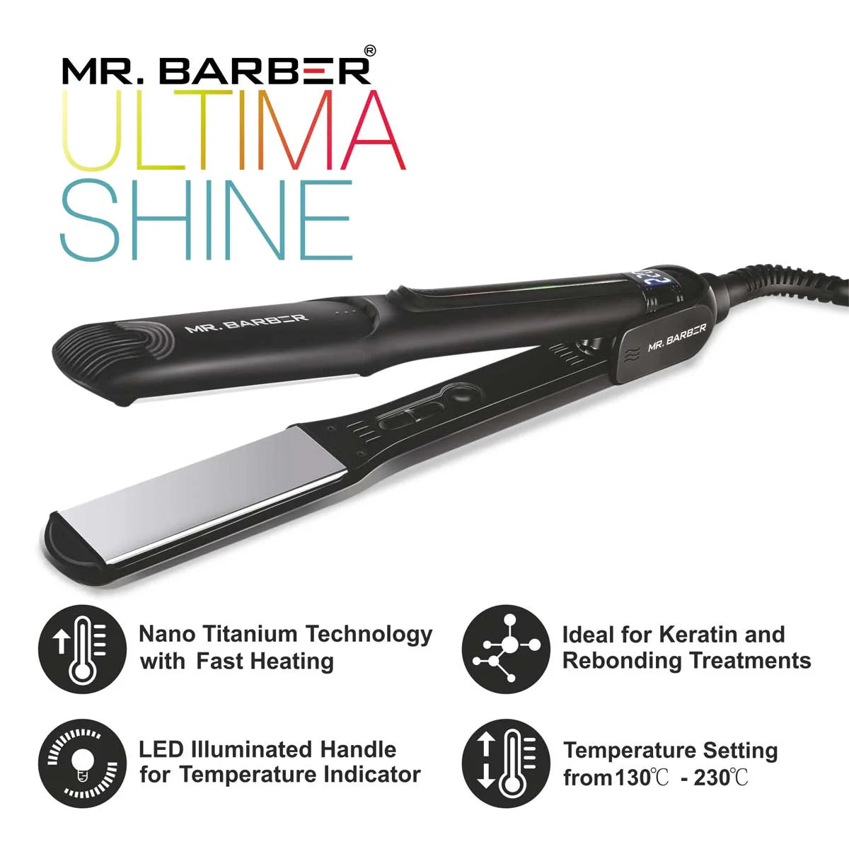 Mr. Barber Ultima Shine Pro Hair Straightener with Advanced Nano Titanium Technology & Fast Heating