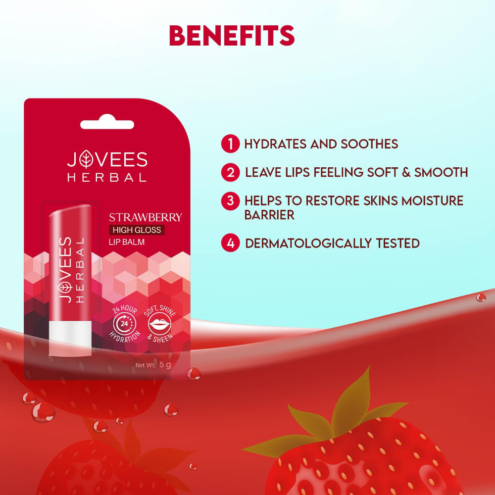 Jovees Strawberry High Gloss Lip Balm With Vitamin E For Soft Lips