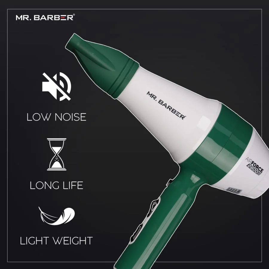 Mr. Barber Air Force 2800 Hair Dryer 2000W | Powerful AC Motor, Fast Drying, Heat Protection, Professional Salon Hair Dryer (MB-AFG)