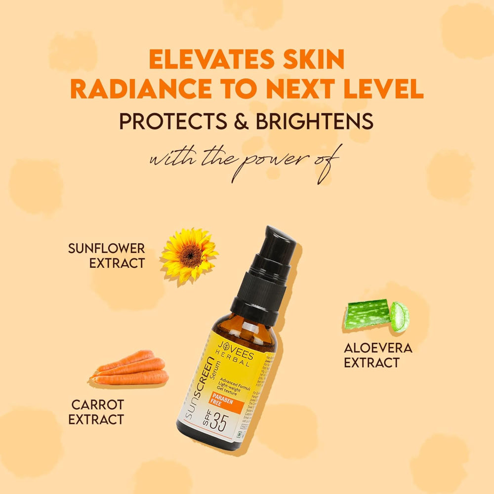 Jovees Sunscreen Face Serum SPF 35 | Aloe Vera & Carrot Extract 30 ml