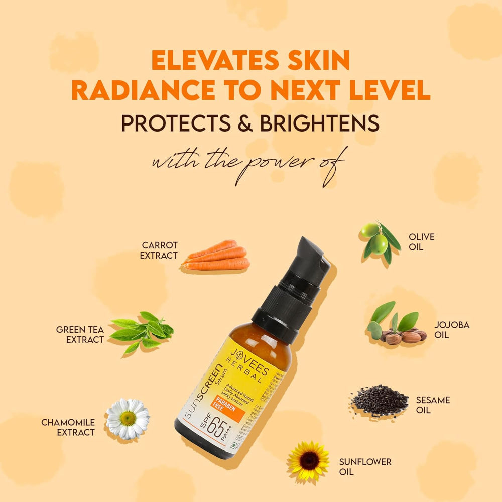 Jovees Sunscreen Face Serum SPF 65 PA+++ | Broad Spectrum Protection 30 ml