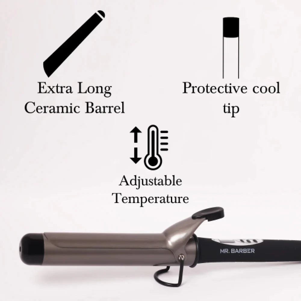 Mr. Barber Curl On Conical Tong 38mm Ceramic Infused Barrel, Hair Curling Tong - Black Hair Curler