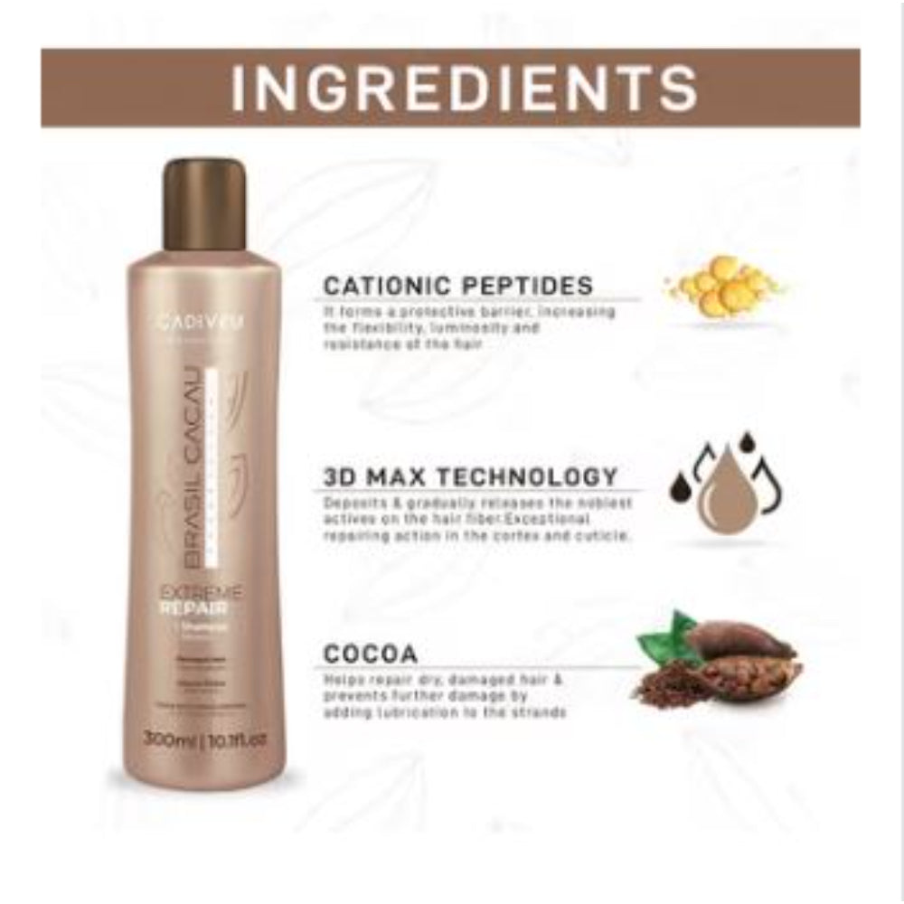 Cadiveu - Brasil Cacau Professional Extreme Repair Shampoo Sulfate Free For Damaged Hair (300ml)