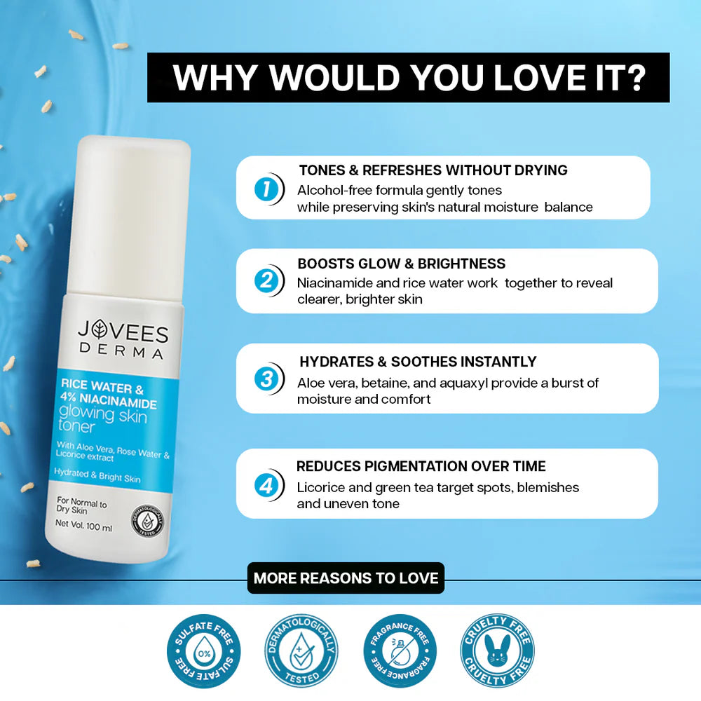 Jovees Derma Rice Water & 4% Niacinamide Glowing Skin Toner-100 ml