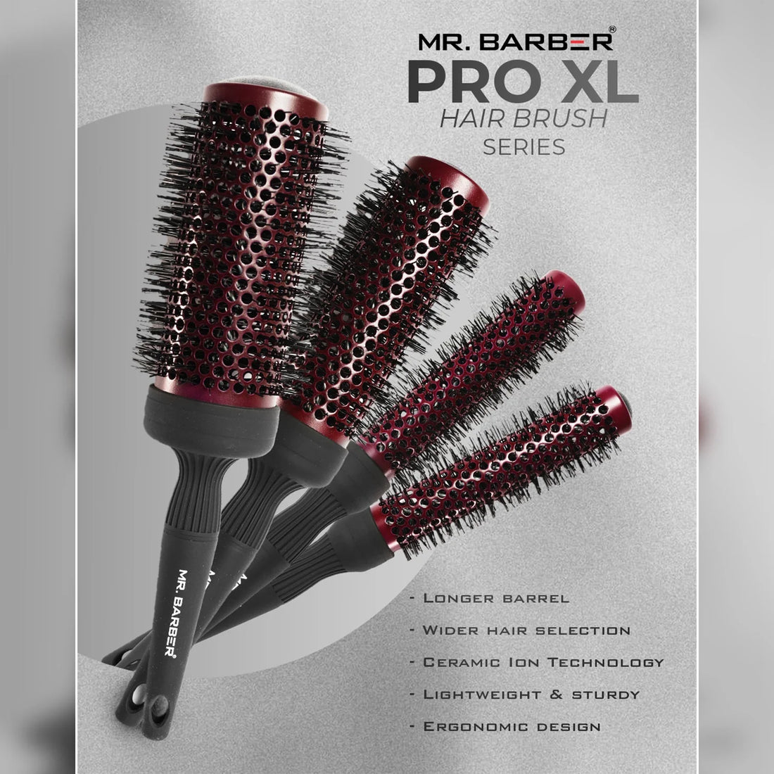 Mr. Barber Pro XL 33 mm Ceramic Thermal Ion Hair Brush Comb For Men & Women MB-XL33 | Ergonomic & Lightweight Heat Resistant Brush - 1 Piece