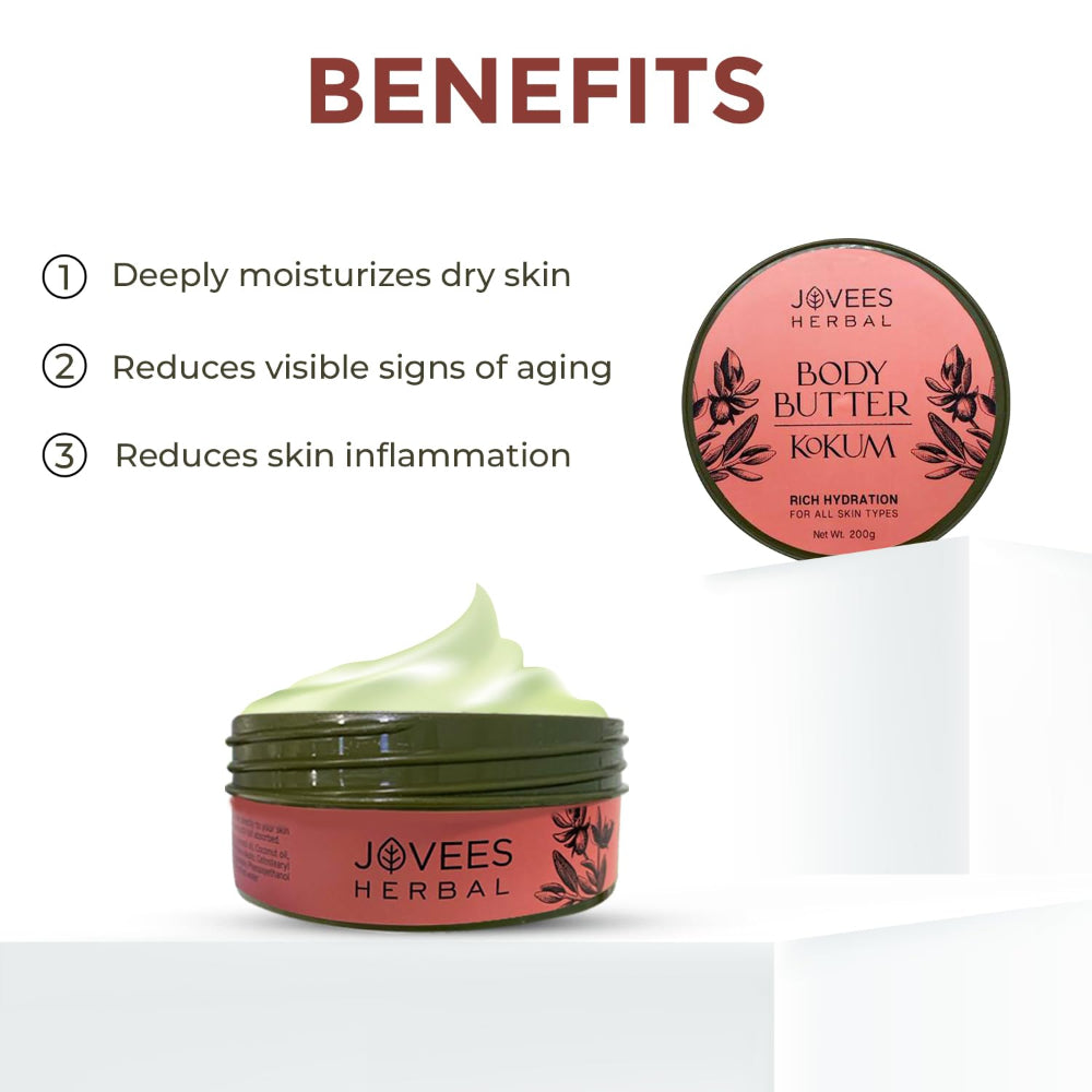 Jovees Kokum Body Butter For Dry & Rough Skin | Deep Nourishment, Non-Sticky