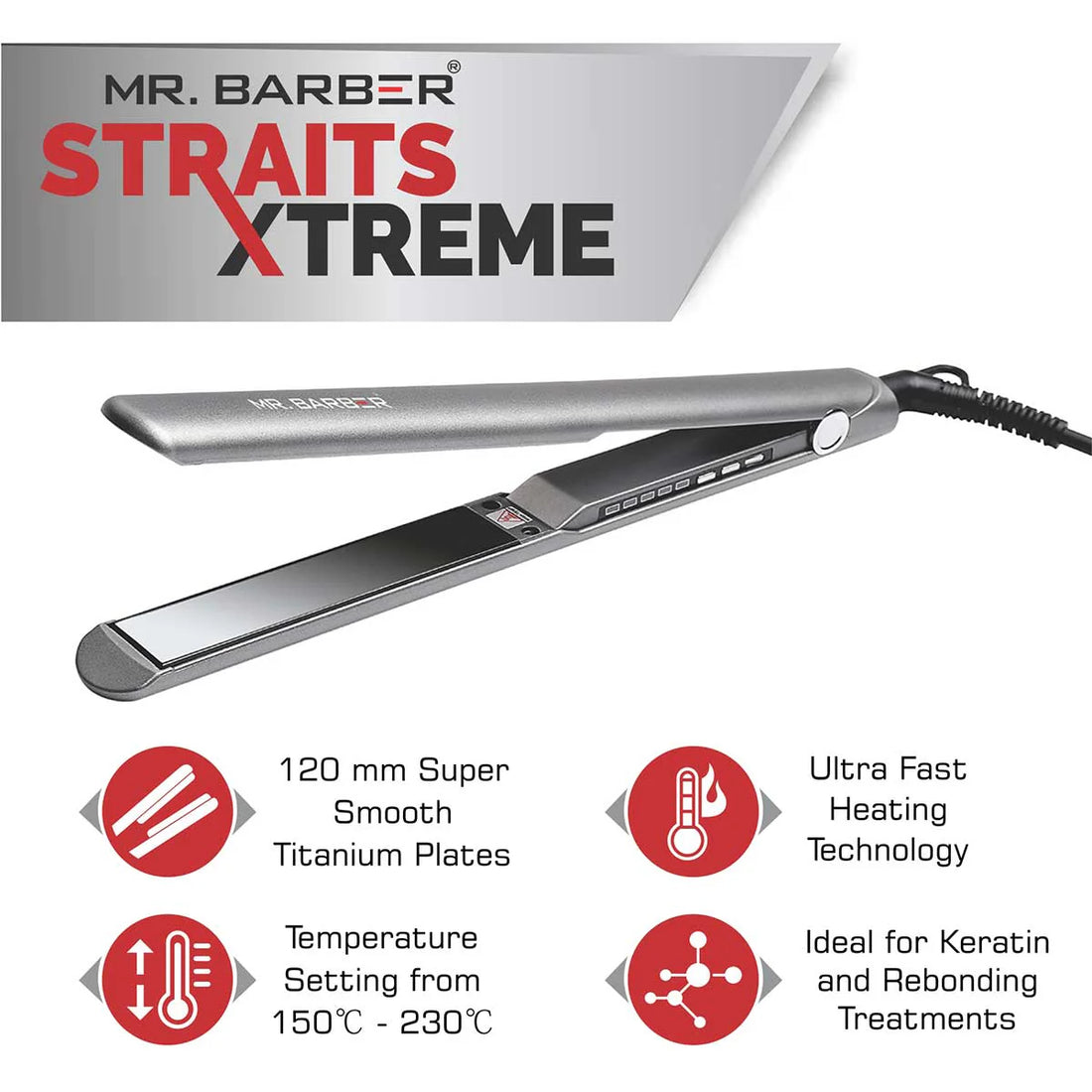 Mr. Barber MB-SXT Straits Xtreme, Super Smooth Titanium Plates, Professional Hair Straightener Flat Iron, Lifting & Voluminous Style (Black)