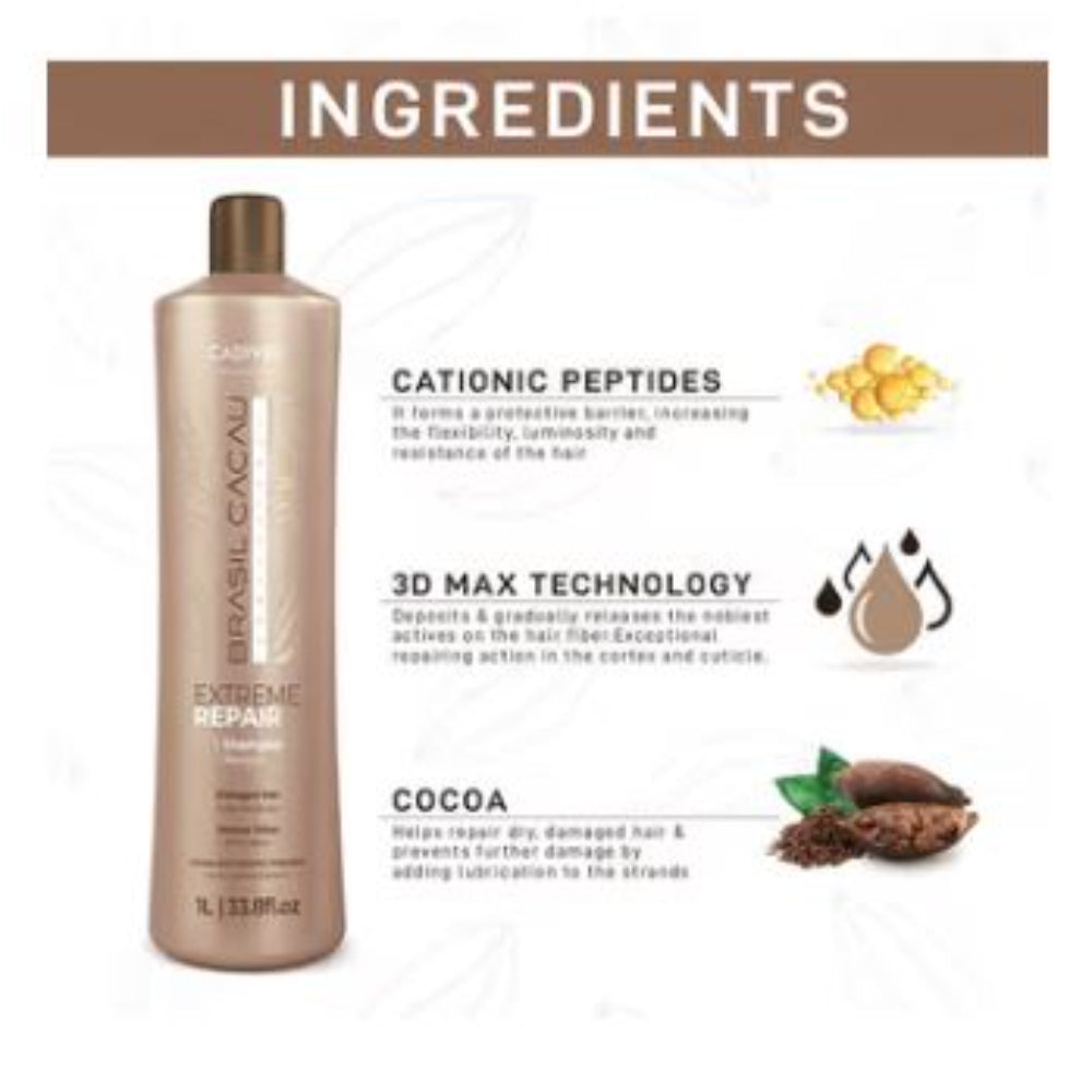 Cadiveu - Brasil Cacau Professional Extreme Repair Shampoo Sulfate Free For Damaged Hair (1000ml)