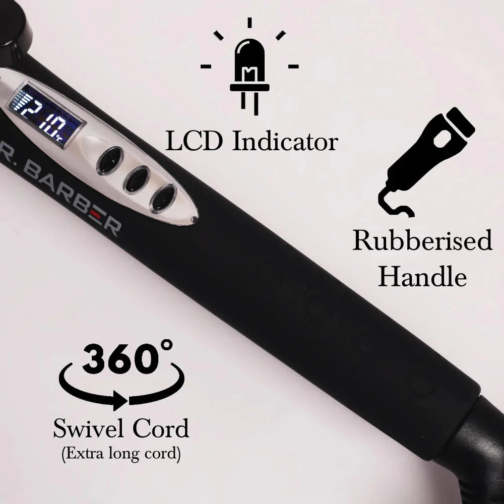 Mr. Barber Curl On Conical Tong 32mm Ceramic Infused Barrel, Hair Curling Tong - Black Hair Curler