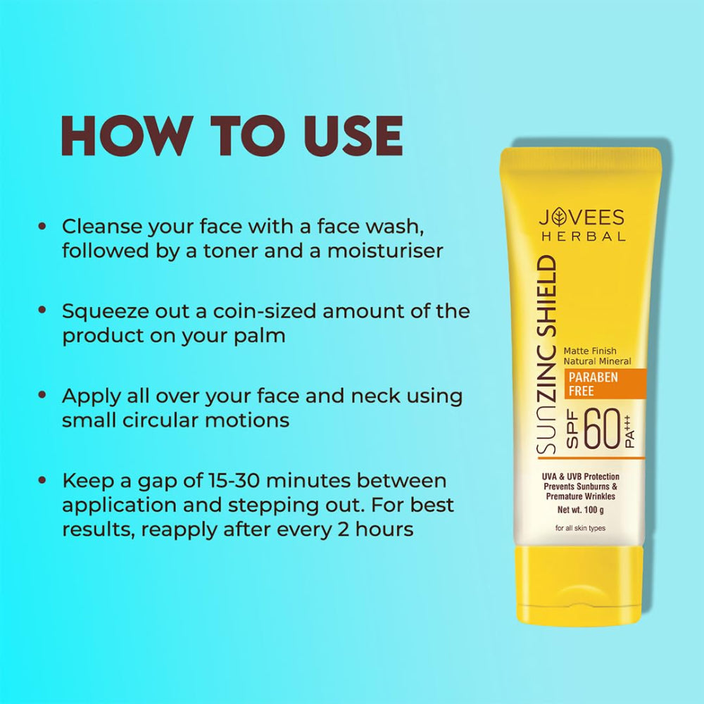 Jovees Sun Zinc Shield SPF 60 PA+++ Broad Spectrum | Matte Finish 100  g