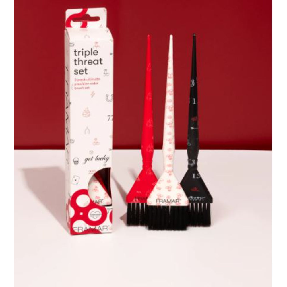 Framar - Get Lucky - Triple Threat Set of 3 color brushes - black, red & white tattoo patterns