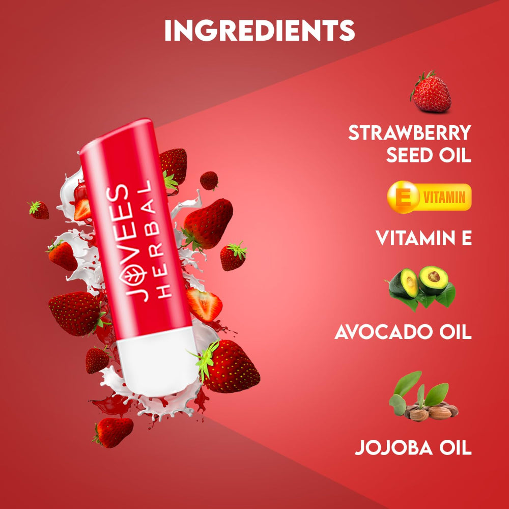 Jovees Strawberry High Gloss Lip Balm With Vitamin E For Soft Lips