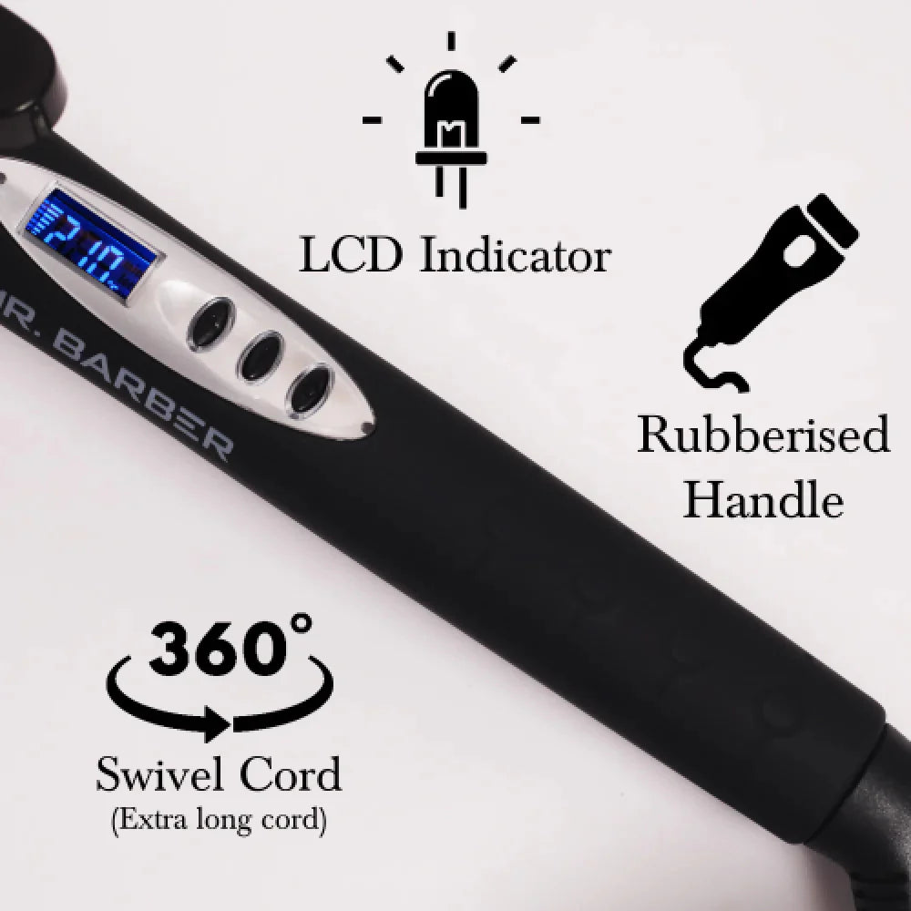 Mr. Barber Curl On Conical Tong 38mm Ceramic Infused Barrel, Hair Curling Tong - Black Hair Curler