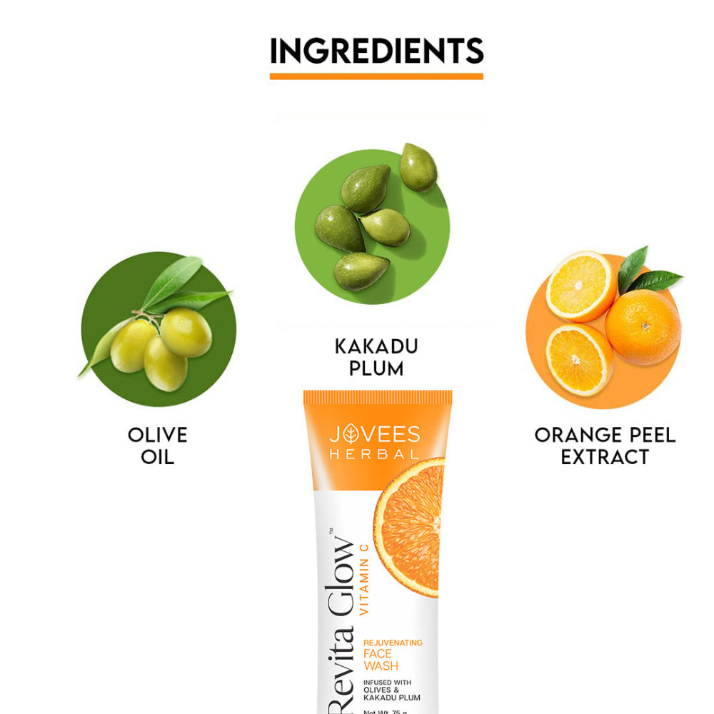 Jovees Revita Glow Vitamin C Face Wash With Olives & Kakadu Plum For Hyperpigmentation And Uneven Skin Tone 75 g