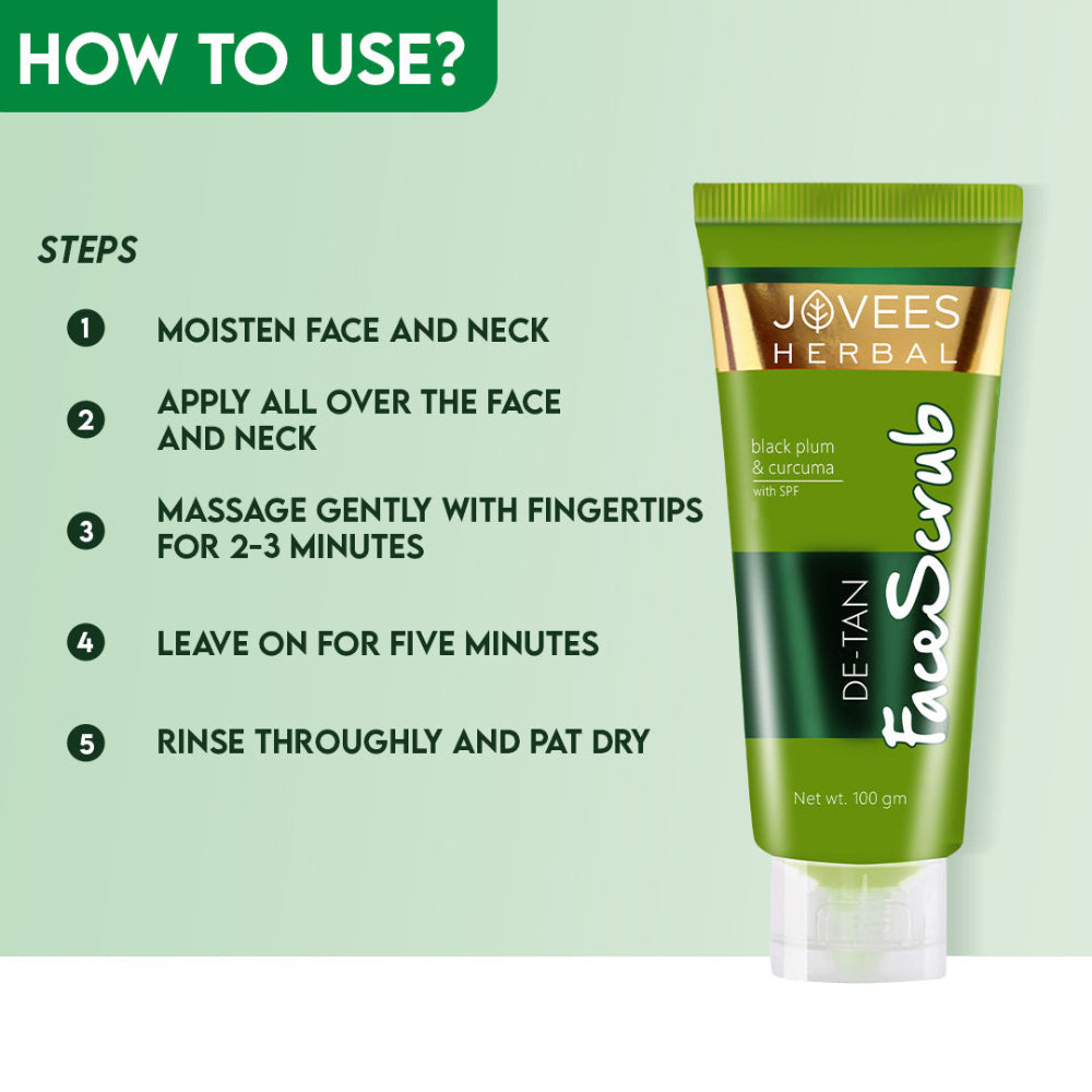 Jovees Detan Face Scrub With SPF | Black Plum, Walnut & Turmeric | All Skin Types