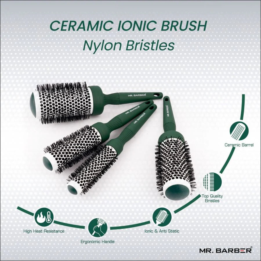 Mr. Barber Green Ceramic Ion Thermal Brush 43mm | Professional Hair Styling Brush - 1 Piece