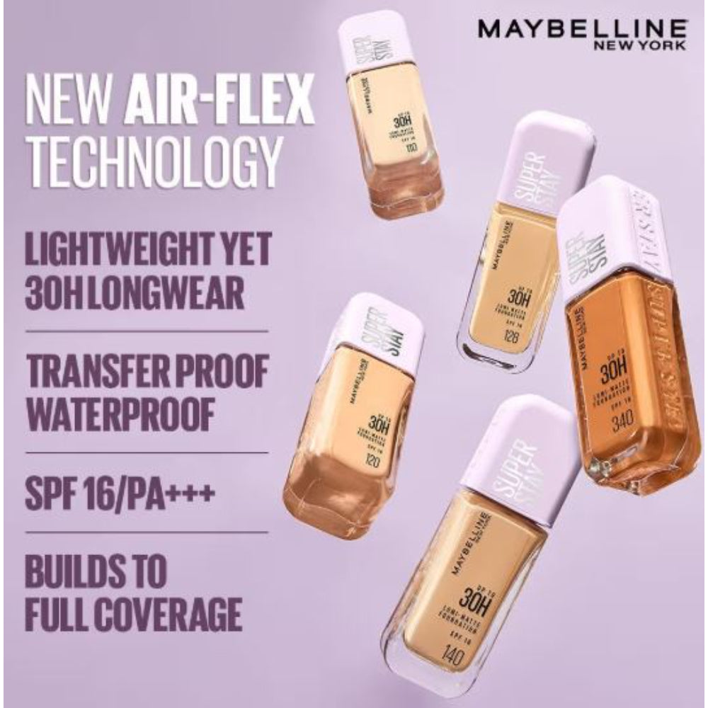 Maybelline New York Super Stay Lumi-Matte Liquid Foundation 30H Wear, Transfer Proof (35 ml)