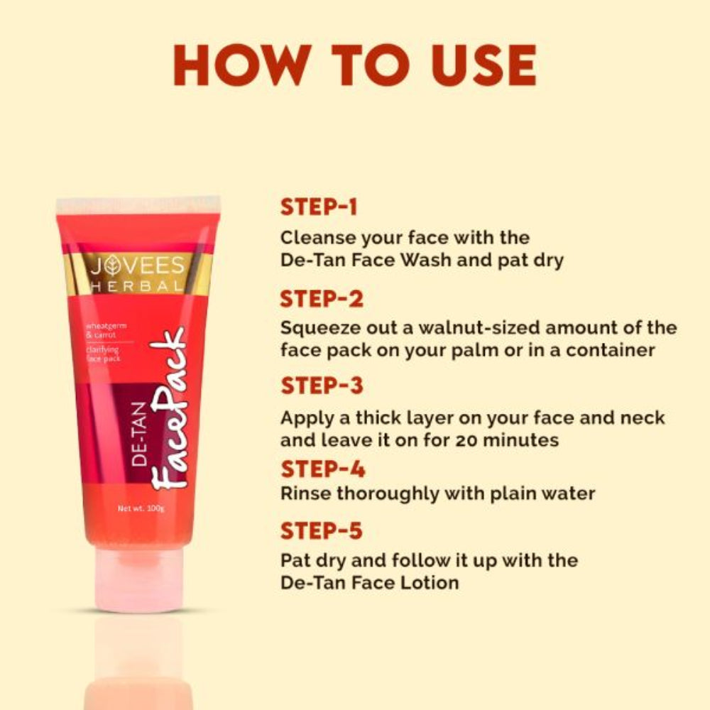 Jovees De-Tan Face Pack With Wheat Germ & Carrot | Revitalizes
