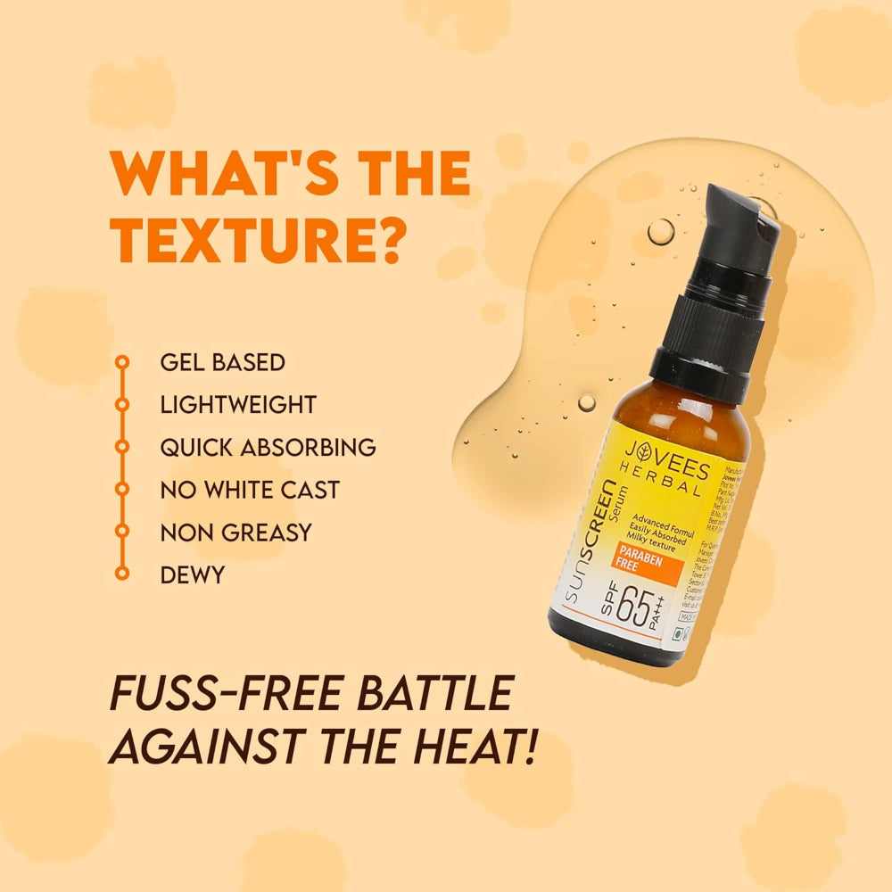Jovees Sunscreen Face Serum SPF 65 PA+++ | Broad Spectrum Protection 30 ml