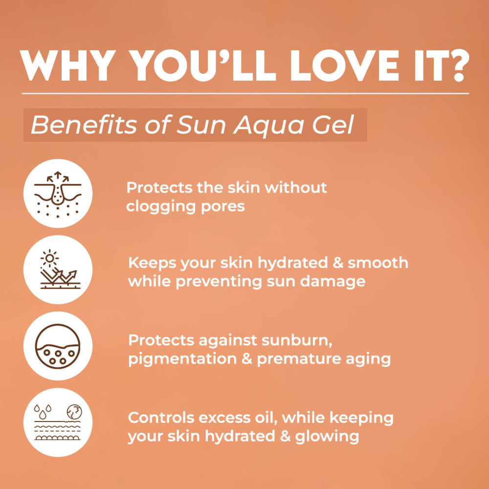 Jovees Sun Aqua Gel SPF 50 PA+++ | Lightweight, Gel Texture | 1% Hyaluronic Acid | Non-Greasy, No White Cast | Perfect for Oily & Combination Skin