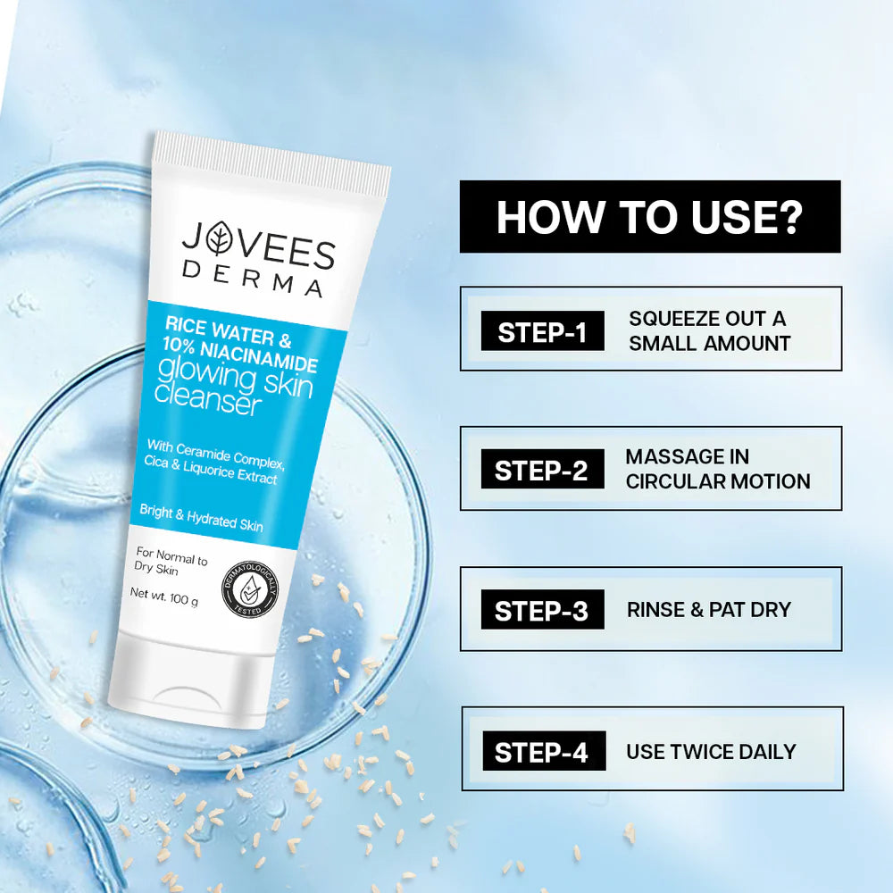 Jovees Derma Rice Water & 10% Niacinamide Glowing Skin Cleanser-100 g