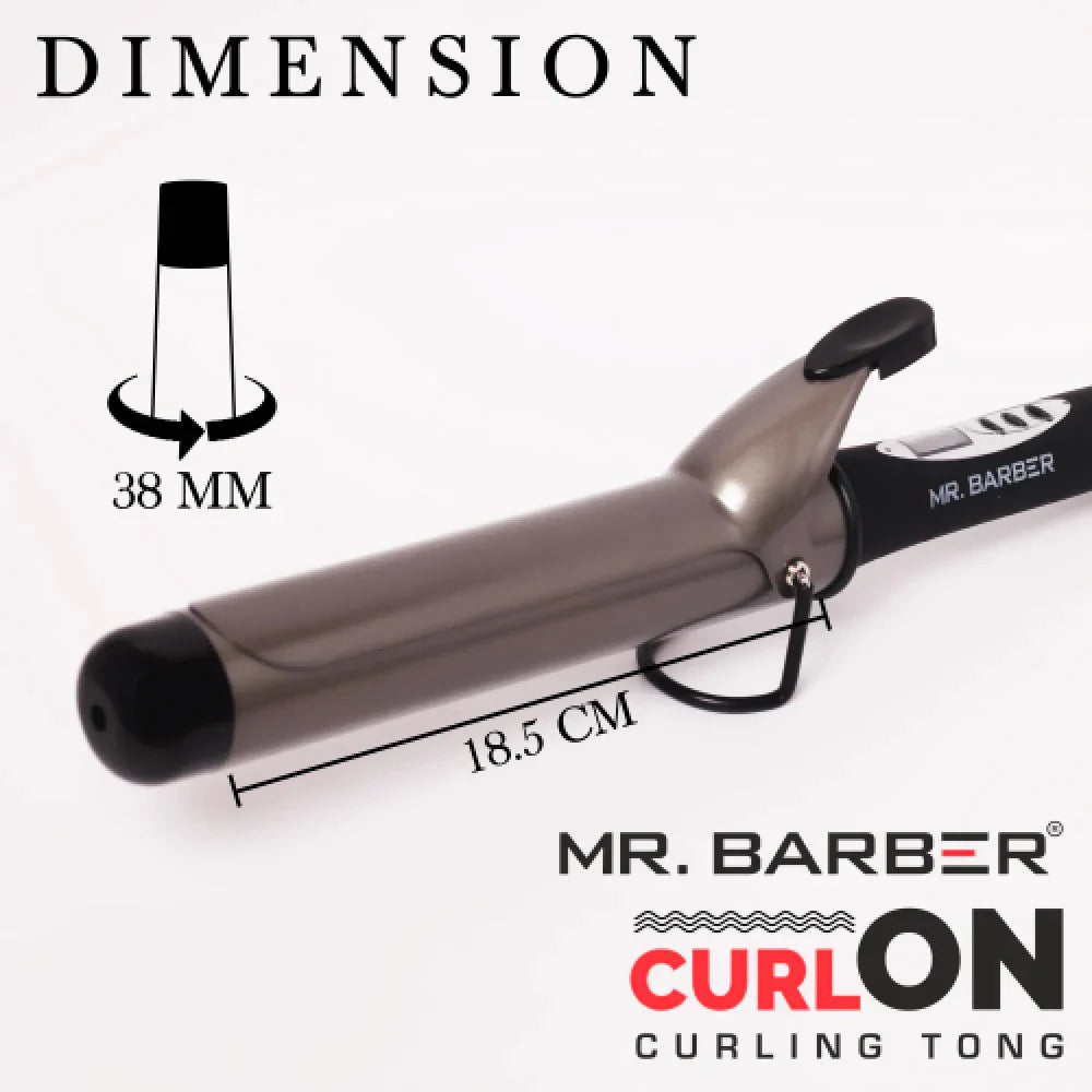 Mr. Barber Curl On Conical Tong 38mm Ceramic Infused Barrel, Hair Curling Tong - Black Hair Curler