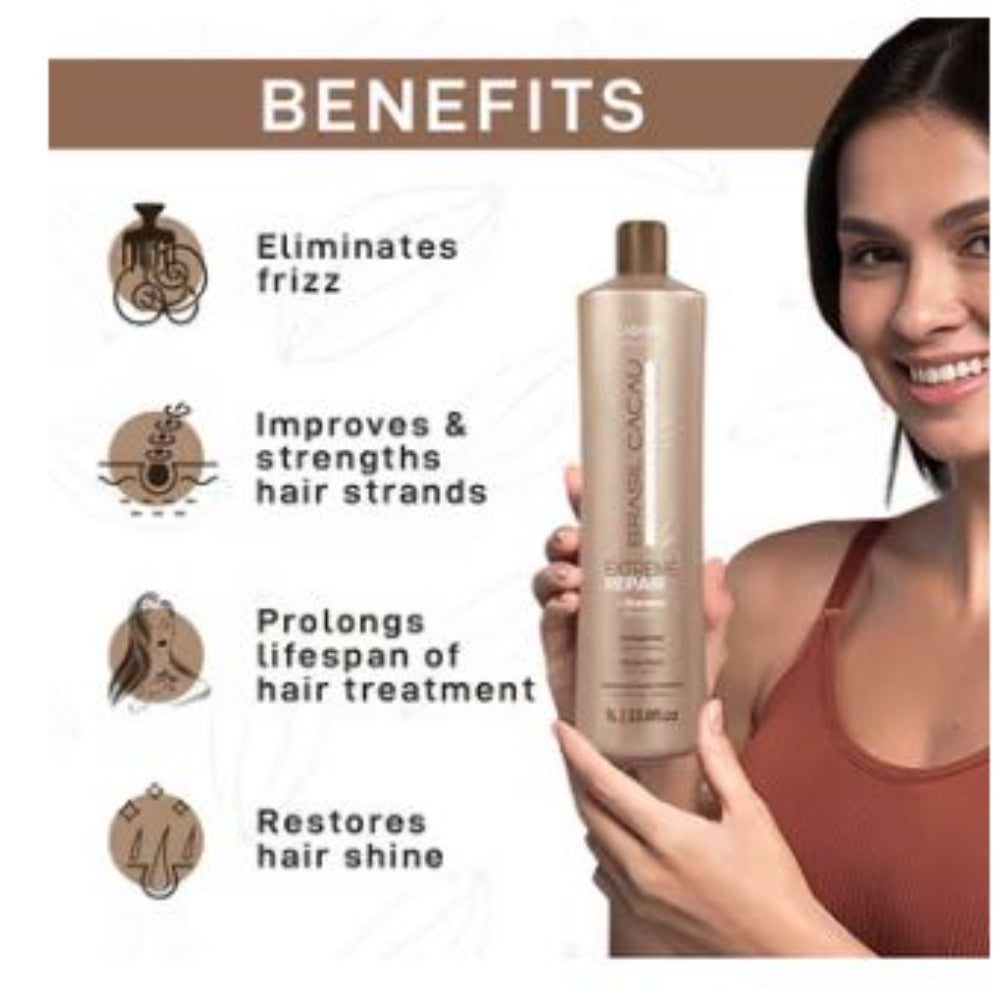 Cadiveu - Brasil Cacau Professional Extreme Repair Shampoo Sulfate Free For Damaged Hair (1000ml)