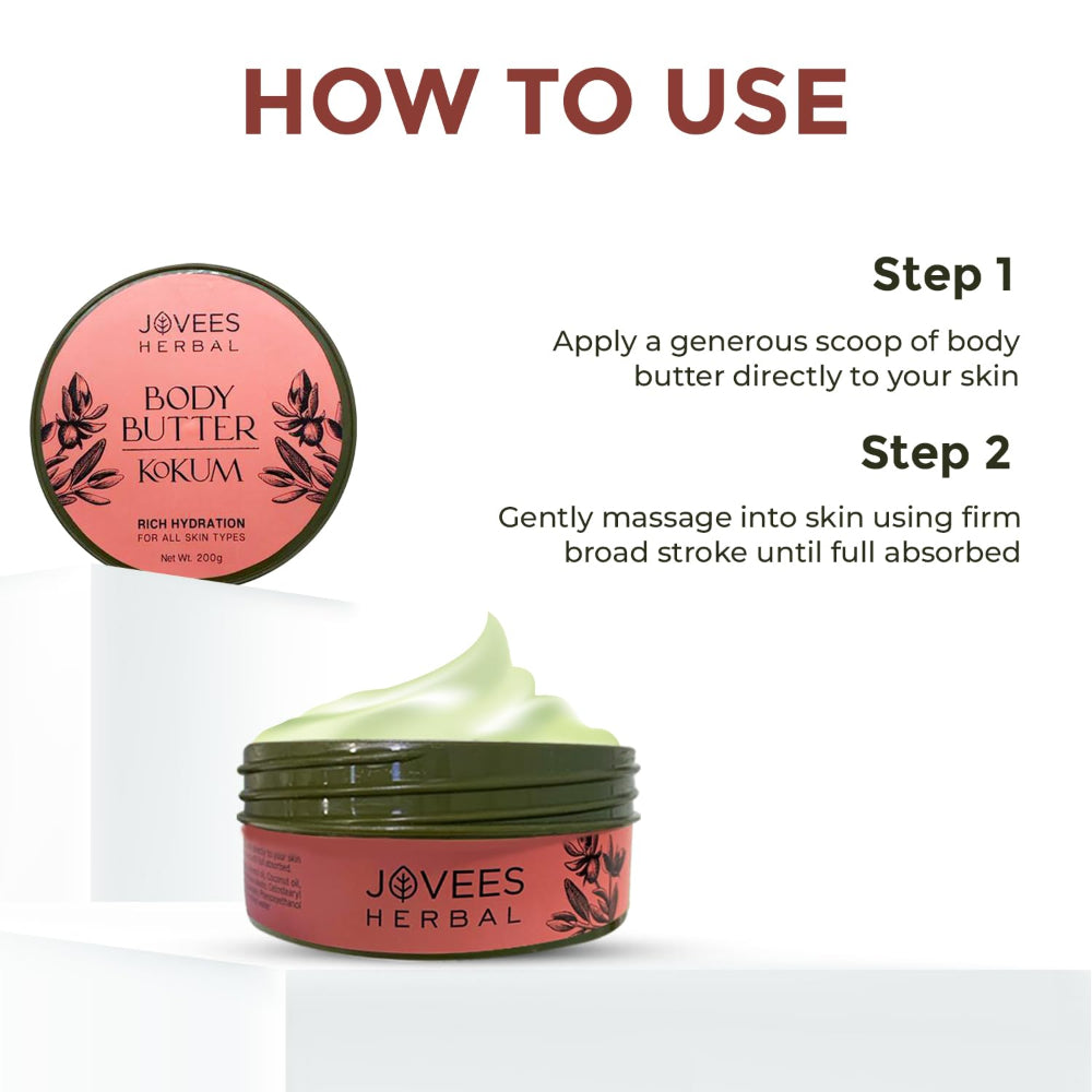 Jovees Kokum Body Butter For Dry & Rough Skin | Deep Nourishment, Non-Sticky
