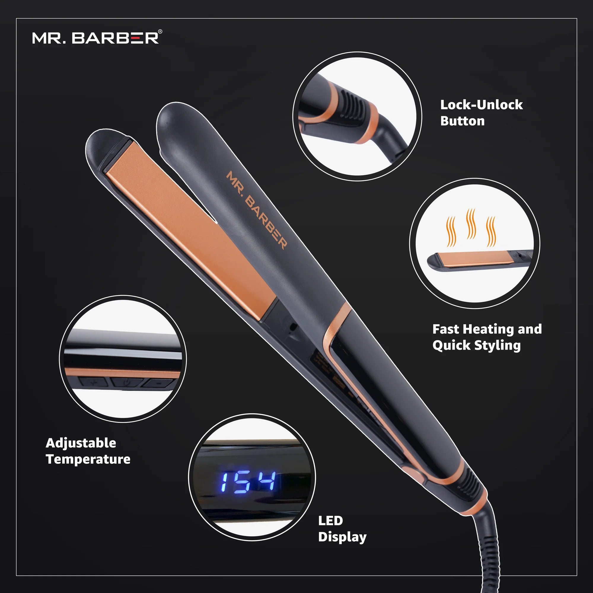 Mr. Barber Ultra Straits Pro Hair Straightener With Anti-Static Technology & Flat Ceramic Iron (Black)