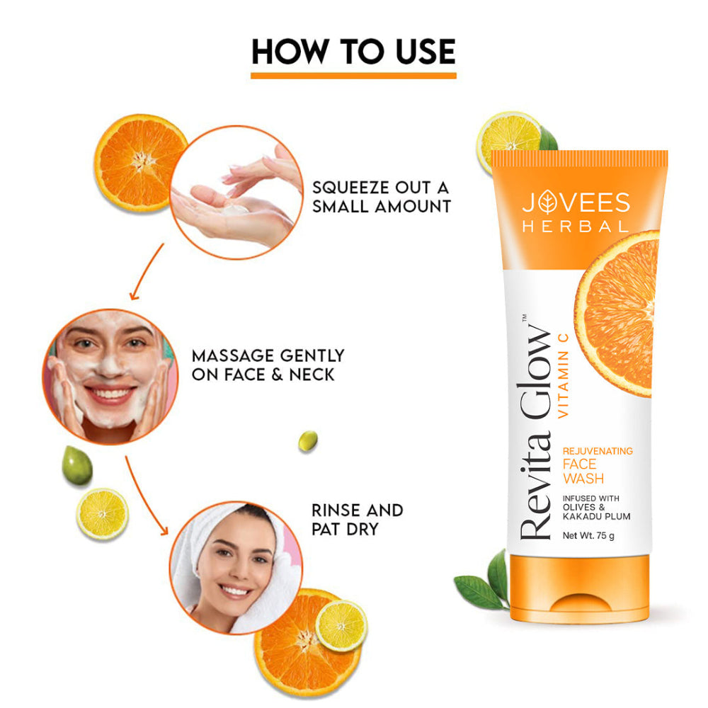 Jovees Revita Glow Vitamin C Face Wash With Olives & Kakadu Plum For Hyperpigmentation And Uneven Skin Tone 75 g