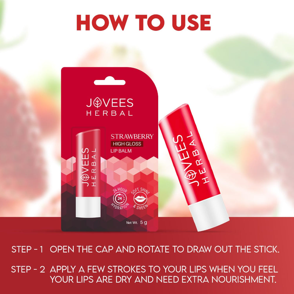 Jovees Strawberry High Gloss Lip Balm With Vitamin E For Soft Lips