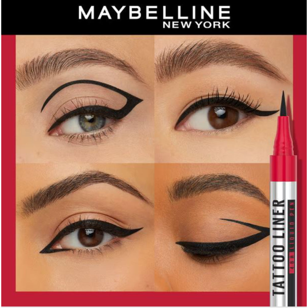 Maybelline New York High Impact Tattoo Pen Liner, Lasts Up To 48H - Black, Water & Smudge-proof (1g)