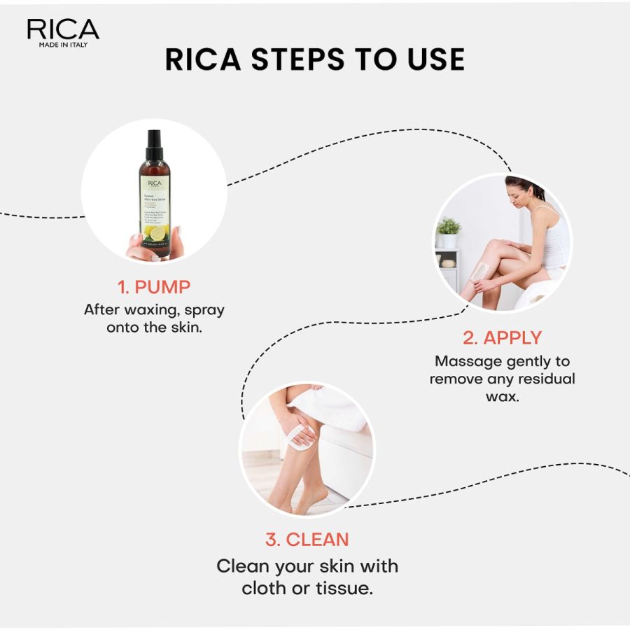 Rica Lemon After Wax Lotion | Post Waxing Cleansing for Normal Skin with Sun flower Oil, Jojoba Oil & Vitamin E - 250ml