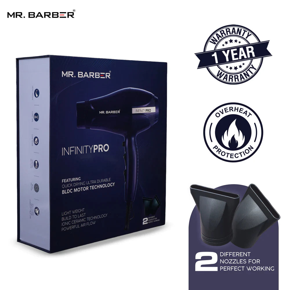 Mr. Barber Infinity Pro BLDC Hair Dryer 2000W | Fast Drying, Low Noise, Lightweight Professional Salon Hair Dryer (MB-INF)