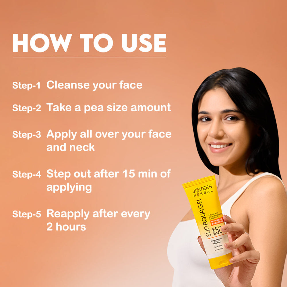 Jovees Sun Aqua Gel SPF 50 PA+++ | Lightweight, Gel Texture | 1% Hyaluronic Acid | Non-Greasy, No White Cast | Perfect for Oily & Combination Skin