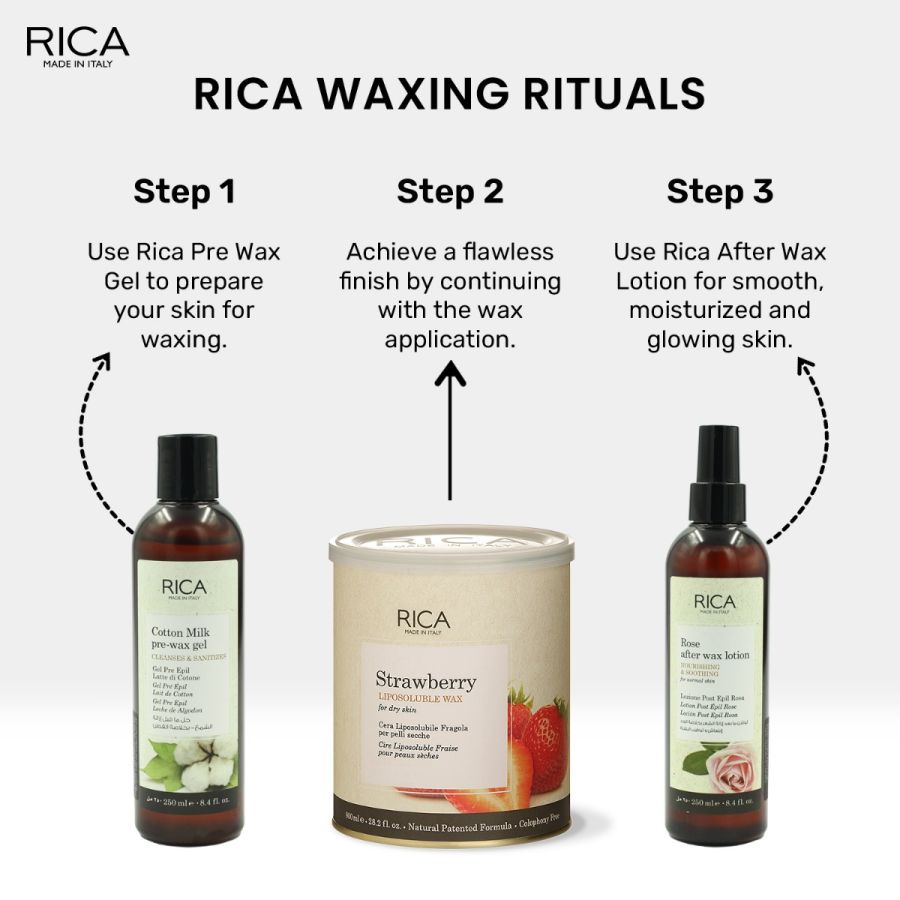 RICA Strawberry Liposoluble Soft Wax for Dry Skin Suitable for Men & Women Waxing Hair Removal Cream for Extra Smoothness (800ml)