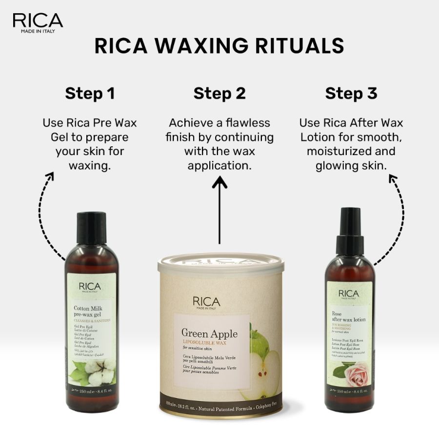Rica Green Apple Liposoluble Wax For Arms, Underarms, Bikini Line, Upper lips & Sensitive Body Part Hair Removal Waxing Cream for Full Body (800 ml)
