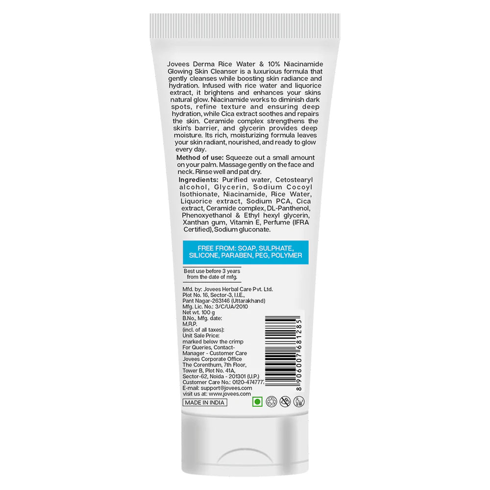Jovees Derma Rice Water & 10% Niacinamide Glowing Skin Cleanser-100 g