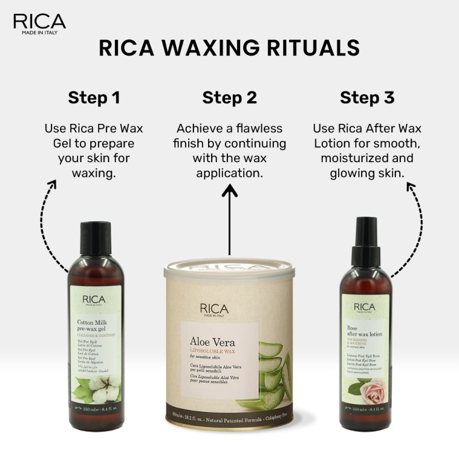 Rica Aloe Vera Liposoluble Painless Hair Removal Wax For Men & Women| Quick & Easy Tan Removal Waxing for Sensitive Skin| 800 ml, Pack of 1