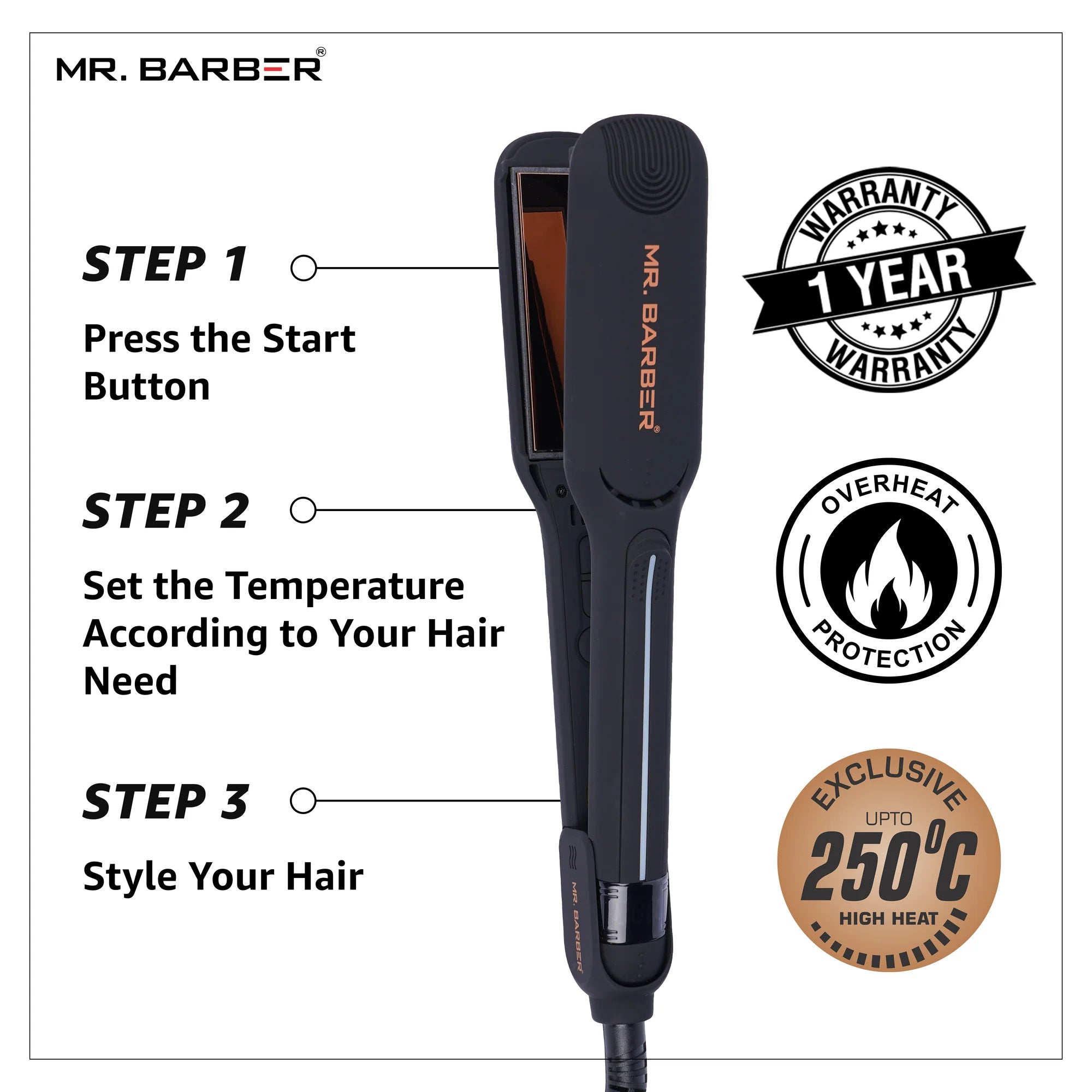 Mr. Barber Keratin Shine Pro Hair Straightener with Advanced Nano Titanium Technology & Fast Heating