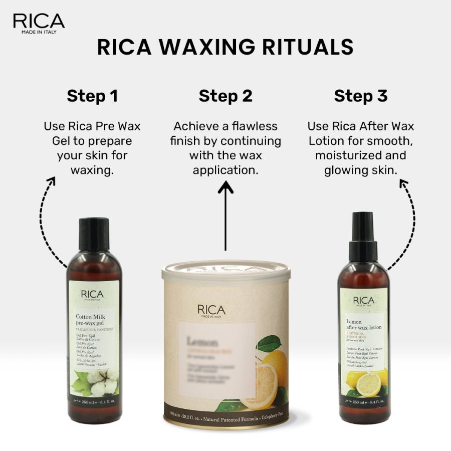 Rica Lemon After Wax Lotion | Post Waxing Cleansing for Normal Skin with Sun flower Oil, Jojoba Oil & Vitamin E - 250ml