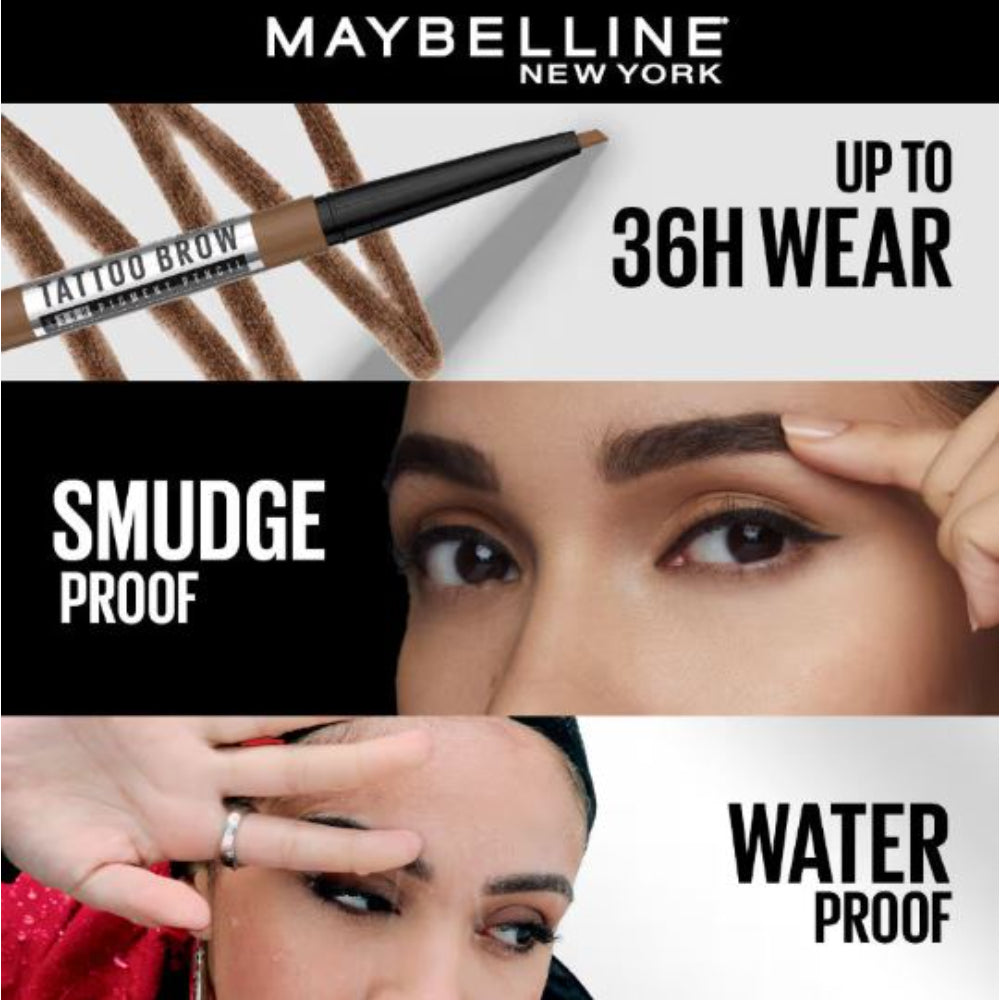 Maybelline New York Tattoo Brow 36H Brow Pencil, Water & Smudgeproof (0.25g)