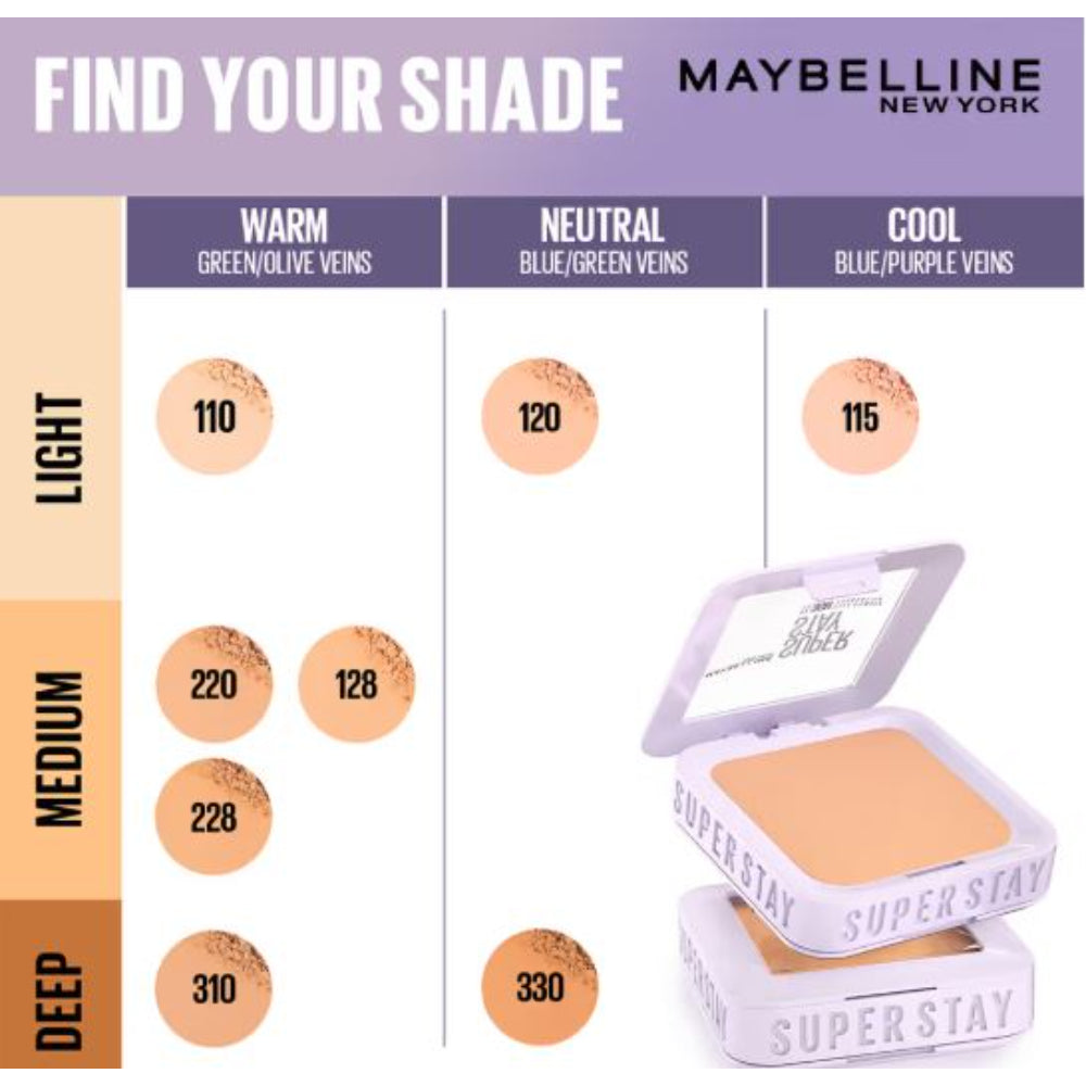 Maybelline New York Super Stay Flex Powder Foundation Compact-30H Full Cover-for Oily Skin (9g)