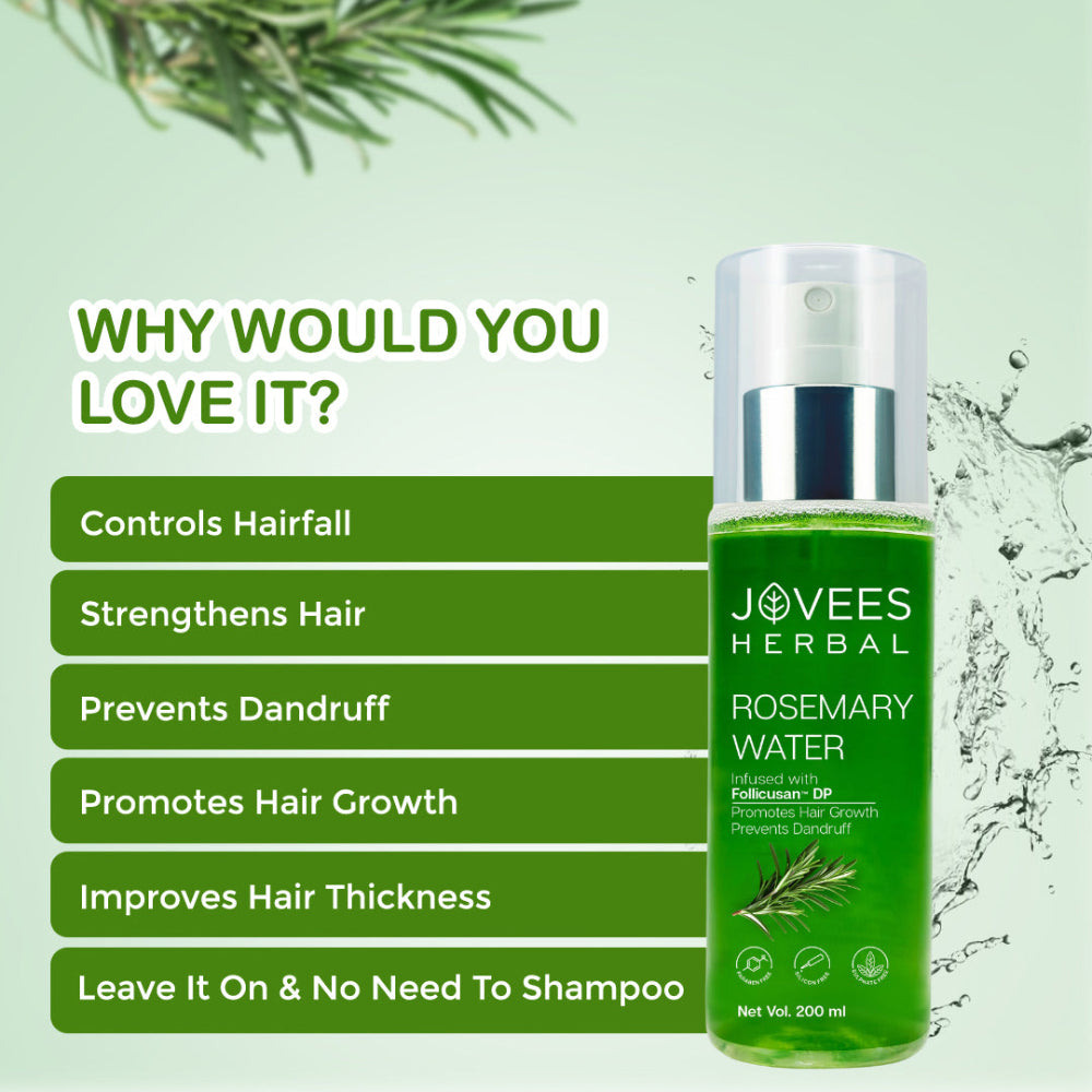 Jovees Rosemary Water Hair Growth Spray | Controls Hair Fall | Increases Hair Density | Fights Dandruff | Lightweight & Non-Greasy | For Men & Women