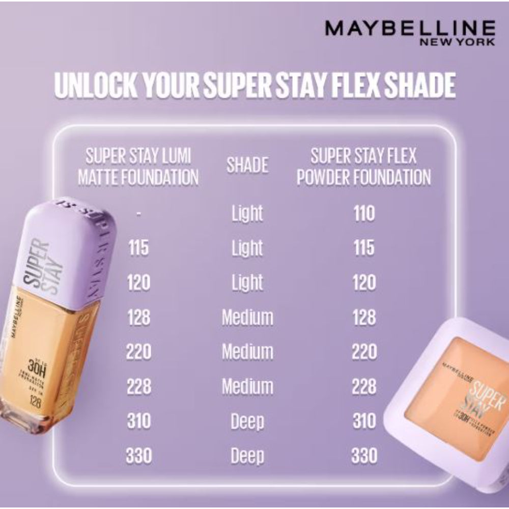 Maybelline New York Super Stay Flex Powder Foundation Compact-30H Full Cover-for Oily Skin (9g)