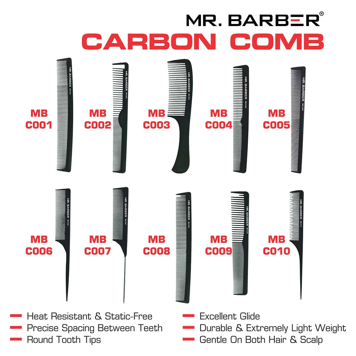 Mr. Barber Barbering Comb MB-CO05 | Durable Professional Hair Styling Comb for Precise Grooming (1 Piece)