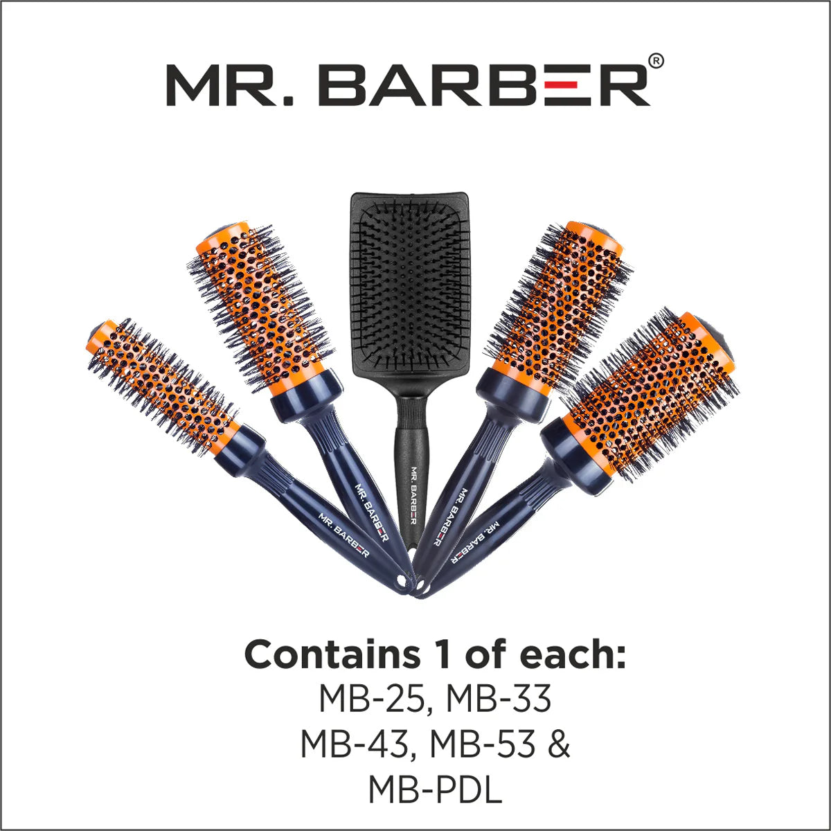 Mr. Barber Ceramic Brush Kit MB-BK1 | Professional Hair Styling Brush Set with Free Kit Bag