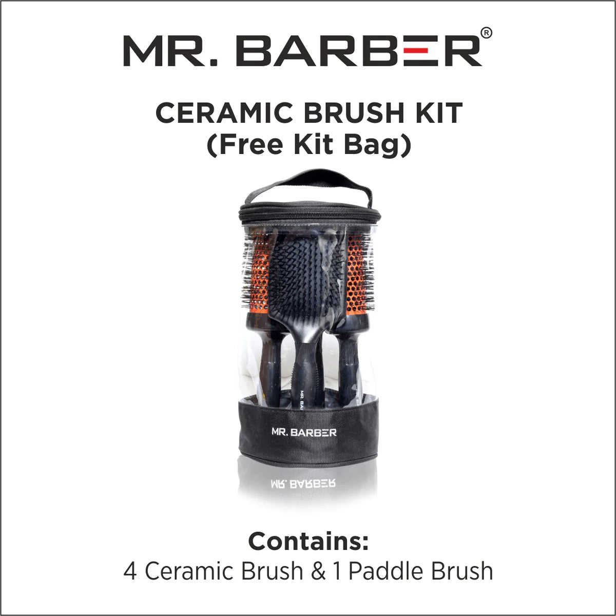 Mr. Barber Ceramic Brush Kit MB-BK1 | Professional Hair Styling Brush Set with Free Kit Bag