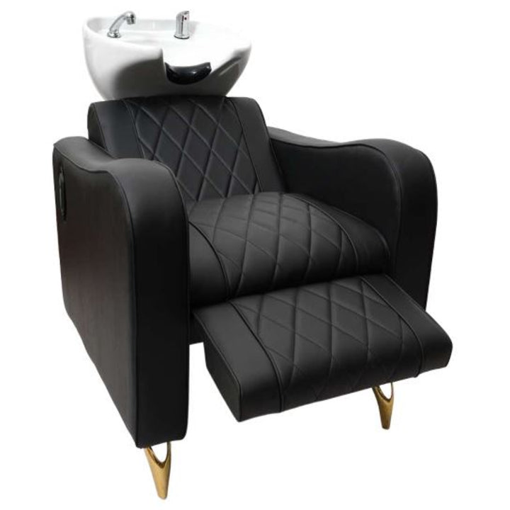 Delmore - Gracia Electric Shampoo Station – Relaxed Design with Lumbar Support, Electric Footrest & Adjustable Ceramic Basin
